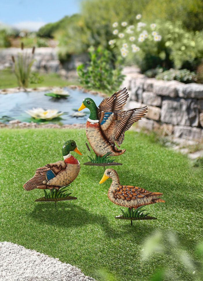 Kleurrijke ijzeren eendfamilie, set van 3 