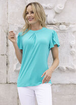 Shirt met stolpplooien in 2 kleuren TURQUOISE