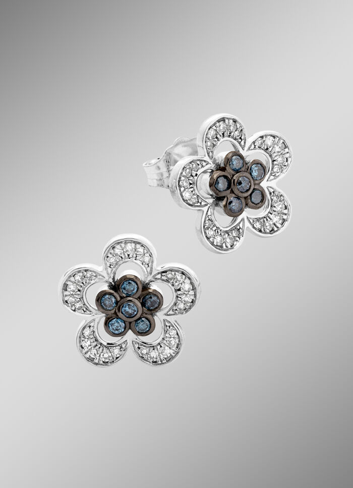 Oorknopjes in bloemmotief met briljanten en diamanten 