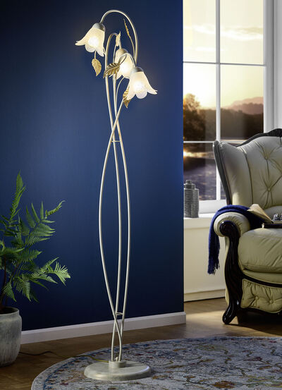 Metalen staande lamp met glazen kappen 