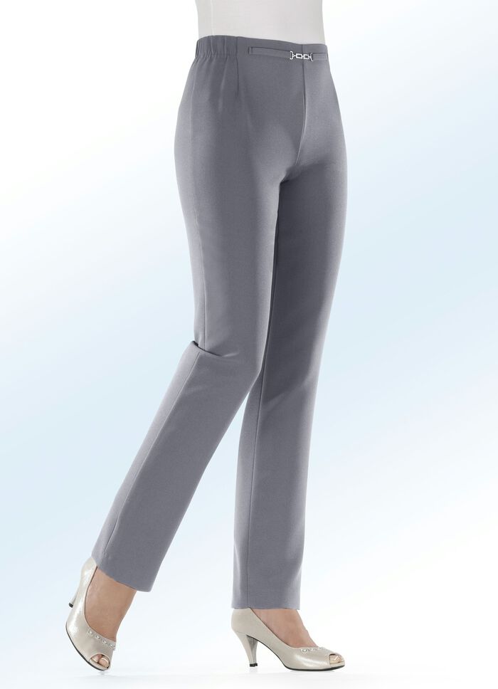 Broek met decoratieve afwerking aan de voorzijde van de band MIDDENGRIJS