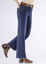 Jeans met trendy franjes aan de zoom DONKERBLAUW
