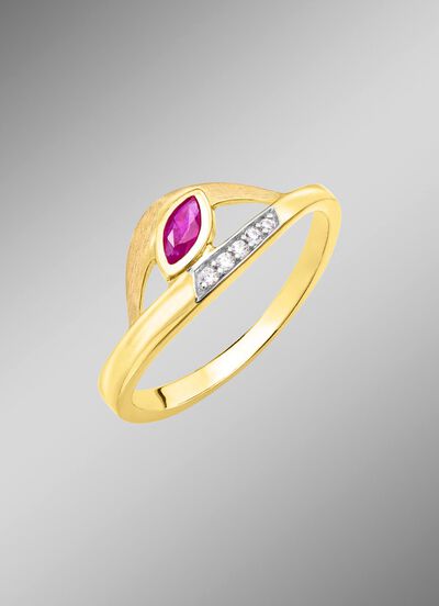 Aantrekkelijke damesring met robijn en zirkonia 