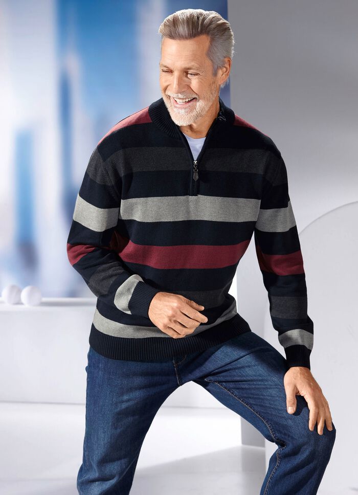 Gestreepte troyer met opstaande kraag in 2 kleuren 