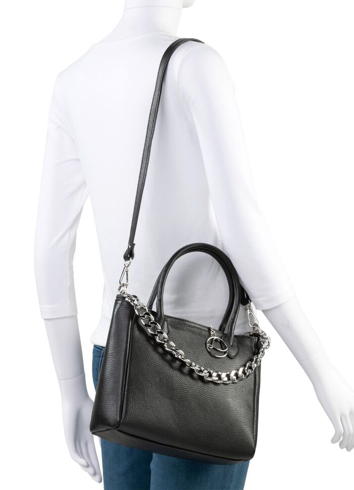 Laurina tas van generfd nappaleder met decoratieve ketting ZWART