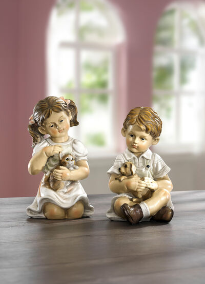 Kinderen met huisdier, handgeschilderd 