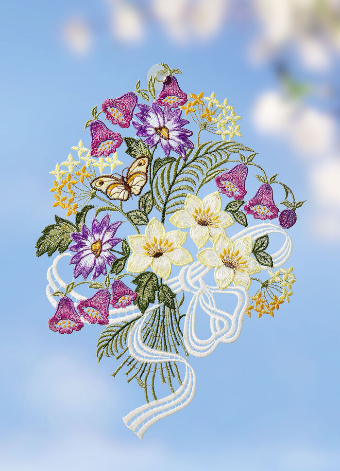 Raamfoto met een boeket bloemen gemaakt van Plauenkant 