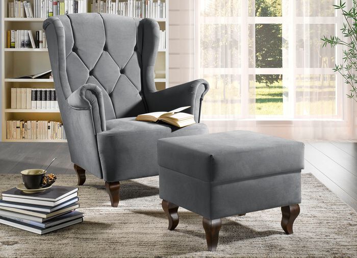 Elegante fauteuil met rugleuning en kruk 