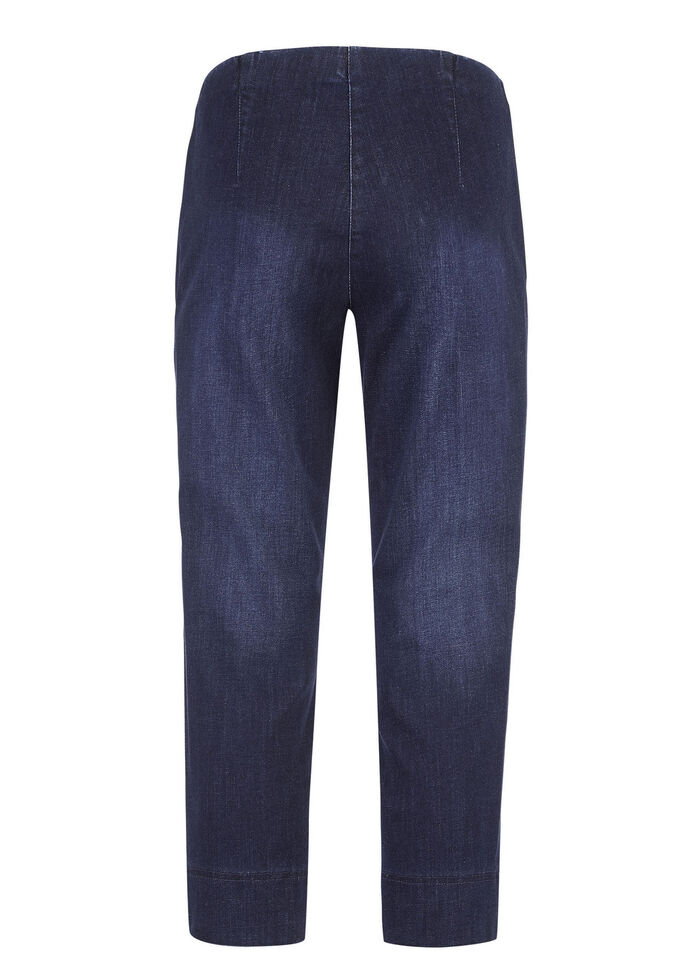 Capri-jeans met elastische plooien DUNKELBLAU