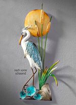 Wanddecoratie reiger, handbeschilderd BLAUW-WIT