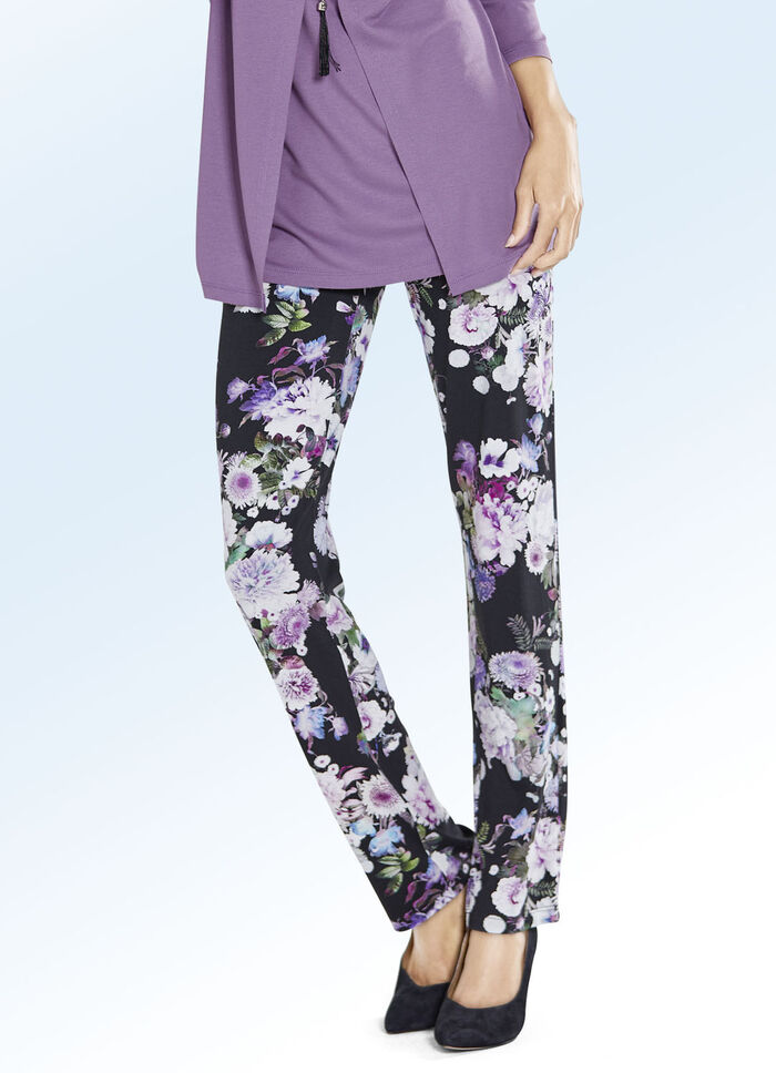 Zacht, golvende broek met bloemenmotief 
