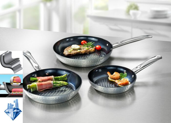 Ceraflon pannenset, 3-delig, met diamant-antiaanbaklaag 
