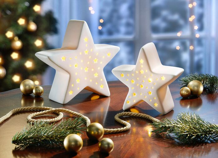 Verlichte porseleinen ster, set van 2 