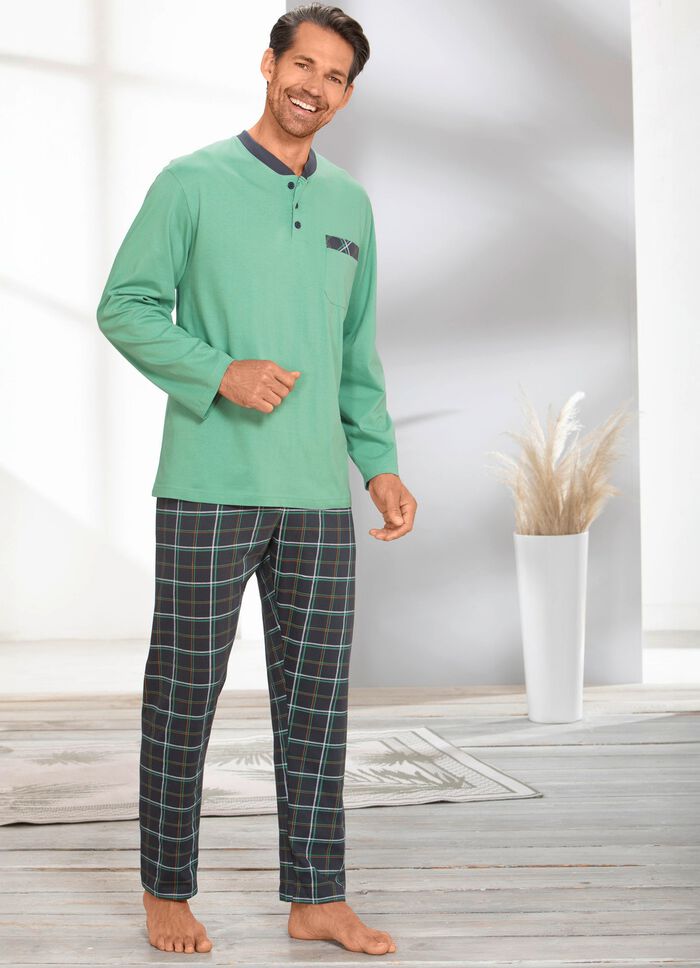 Pyjama met knoopsluiting en open manchetten 