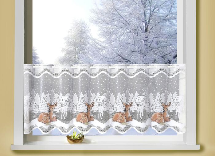 Handgekleurde kort gordijn met hertenmotief 