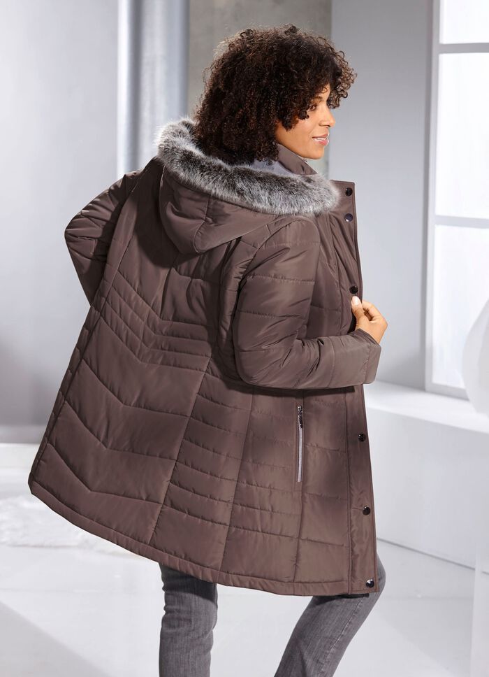 Lange jas met afneembare rand van imitatiebont CHOCOLADEBRUIN