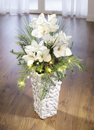 Amaryllis bloemstuk in vaas, met verlichting 