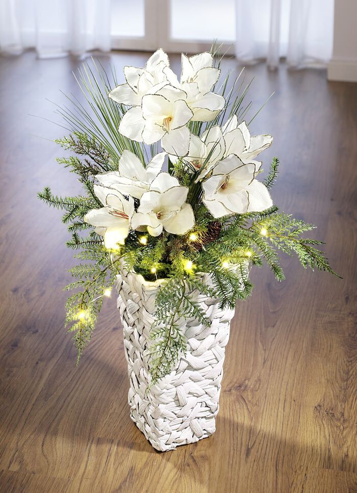 Amaryllis bloemstuk in vaas, met verlichting 