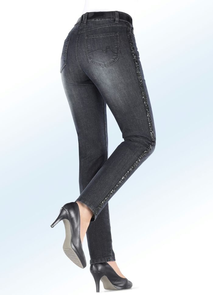 Prachtige jeans met trendy sierband met pailletten ZWART