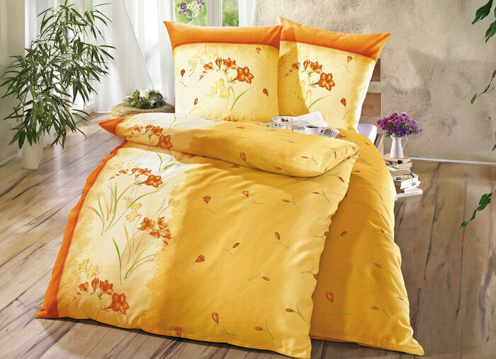 Gemakkelijk strijkbare DOBNIG beddengoedset met ritssluiting ORANJE