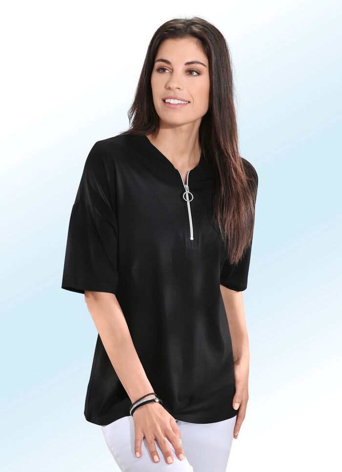 Shirt met korte rits in 2 kleuren 