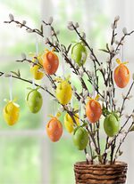 Paaseieren met lentemotief, set van 12 GEEL-GROEN-ORANJE