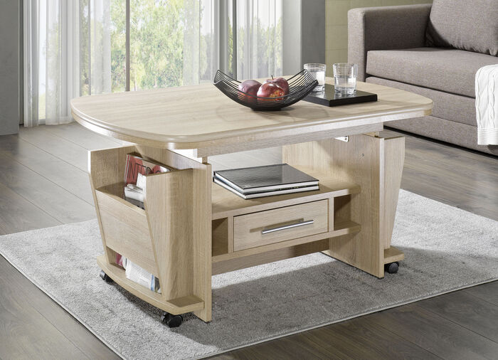 Salontafel, tevens in hoogte verstelbaar en uitschuifbaar EIKENHOUT SONOMA