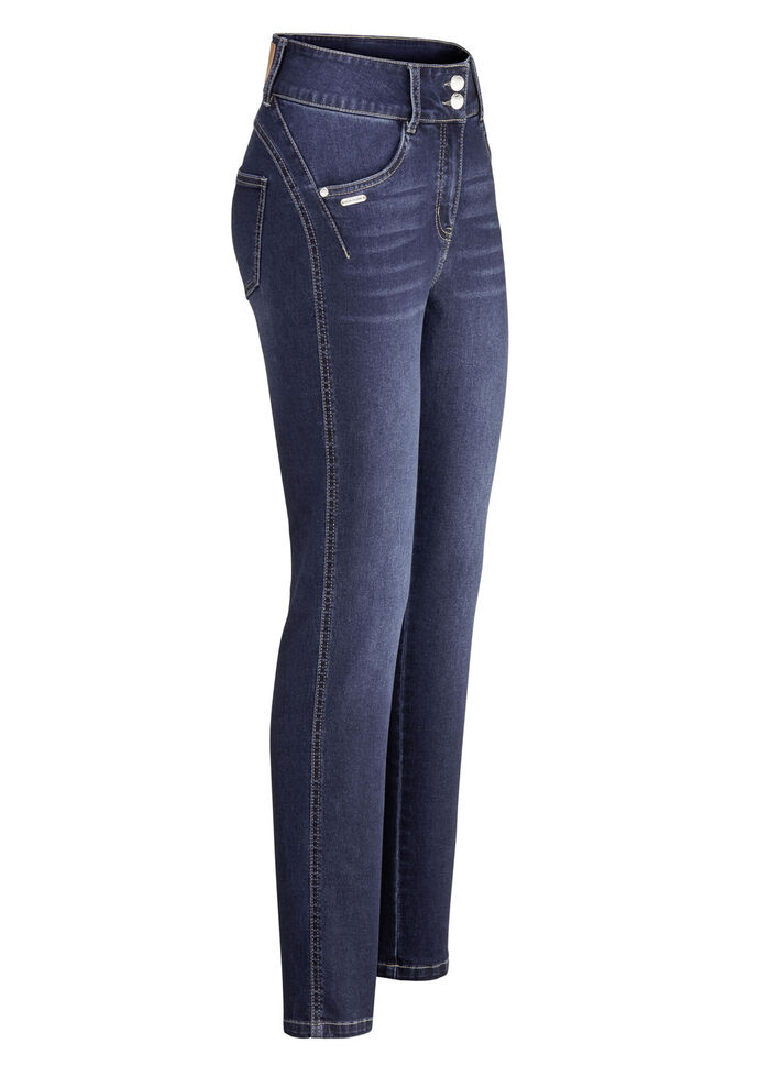 Vormgevende jeans in 4-pocketmodel DONKERBLAUW
