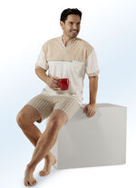 G&ouml;tting shorty met V-hals en borstzak, natuurlijke vezel 