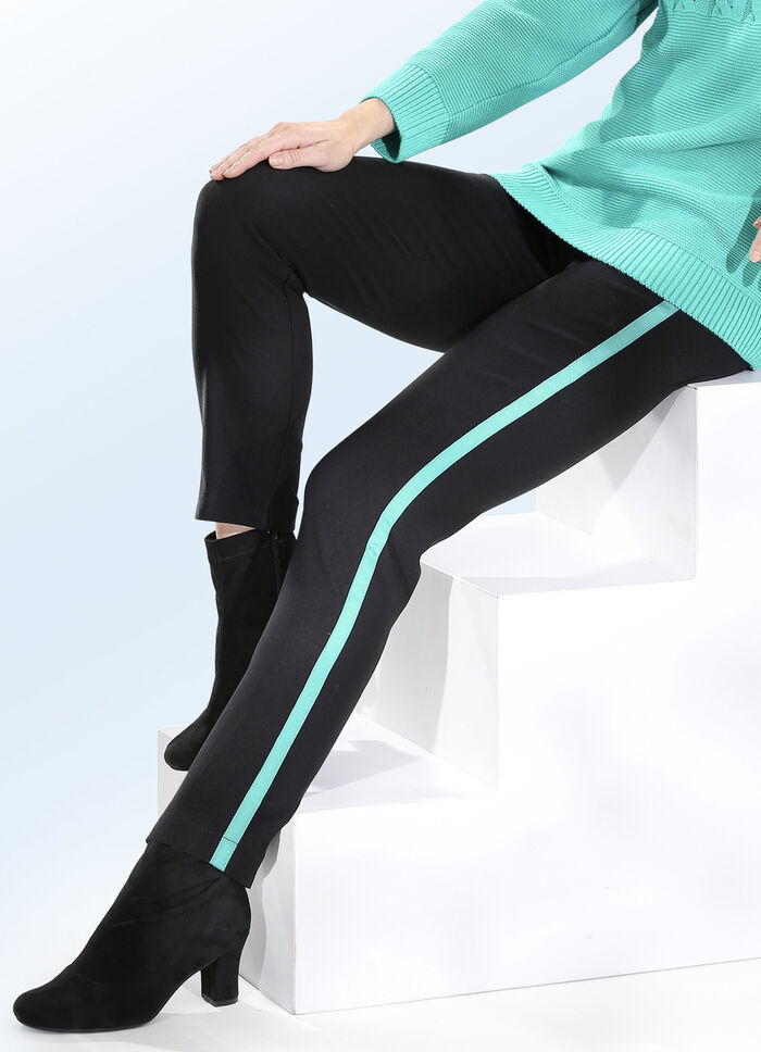 Broek met leuke, trendy galonstrepen ZWART-GROEN