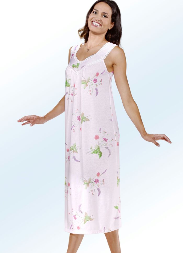 Nachthemd, met brede schouderbanden en V-hals ROS&Eacute;-MEERKLEURIG