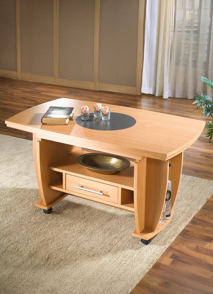 Salontafel op wielen met steenlook inleg 