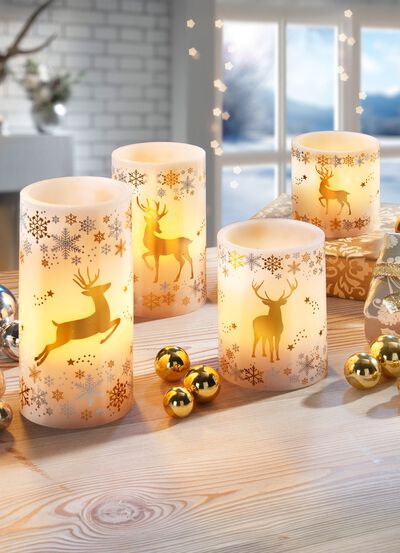 Batterijgevoede LED-kaarsen van echte was, set van 4 