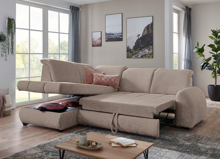 Gestoffeerde hoek met functie en verstelbare hoofdsteunen BEIGE