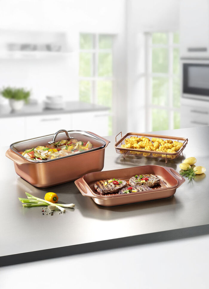 Livington Copperline WonderCooker inclusief glazen deksel en roosterinzet
