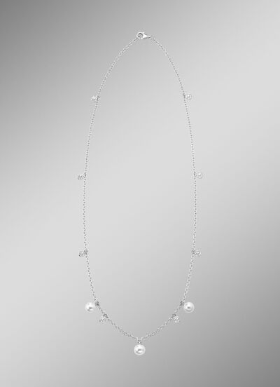 Ketting met zoetwaterparels en synthetische zirkonia 
