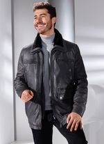 Leren jas met afneembare imitatiebontkraag 