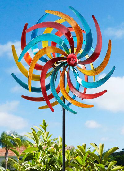 Dubbele windmolen in Tricolor van metaal 