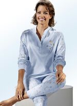 Pyjama met lange mouwen, een knoopsluiting en manchetten BLAUW
