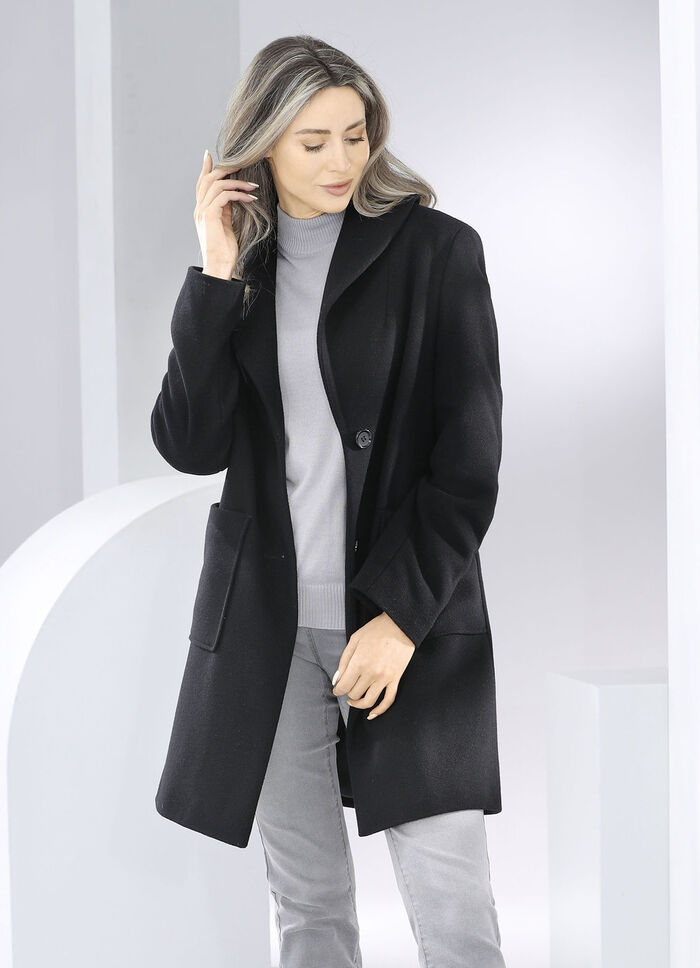Korte mantel met knoopsluiting ZWART