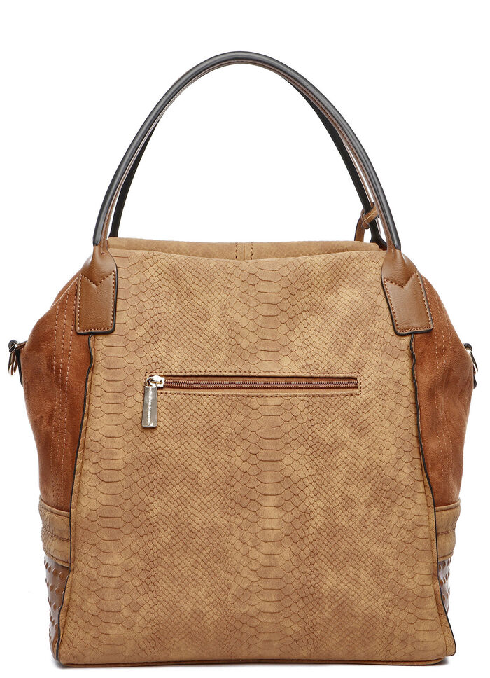 Collezione Alessandro tas gemaakt van deels veloursmateriaal met reptielreliëf COGNAC