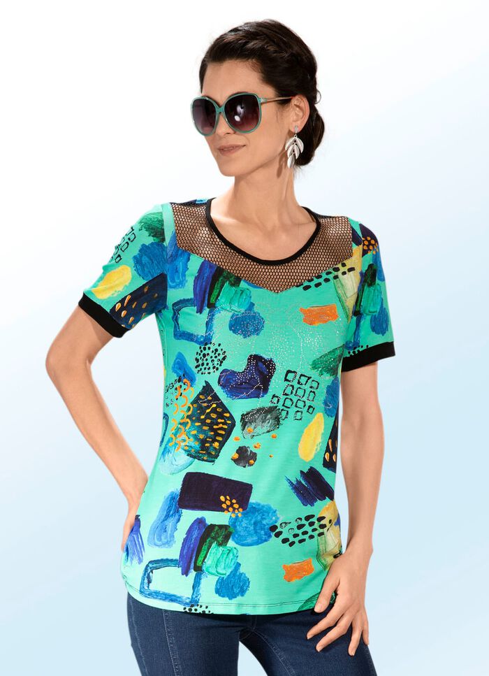 Shirt met inzetstuk van zwarte mesh-jersey 