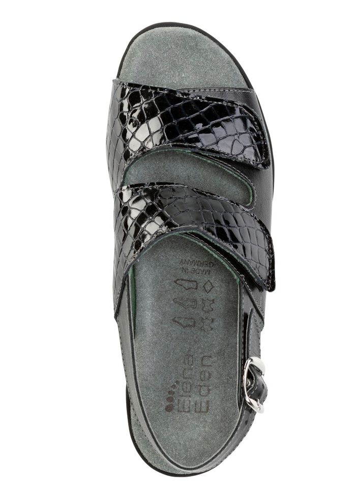 ELENA EDEN sandaal gemaakt van nappaleer en lakleer met krokodillenreli&euml;f 