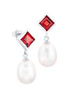 Elegante oorbellen met echte granaat en zoetwaterparels 