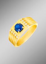 Herenring met echte saffier en synthetische zirkonia 