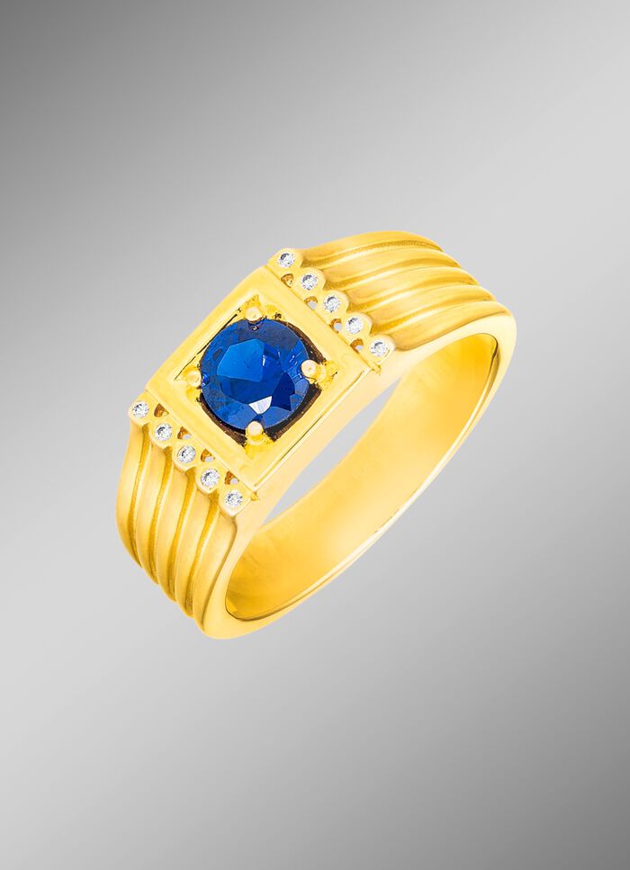 Herenring met echte saffier en synthetische zirkonia 