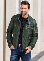 Leren kort jasje met capuchon 