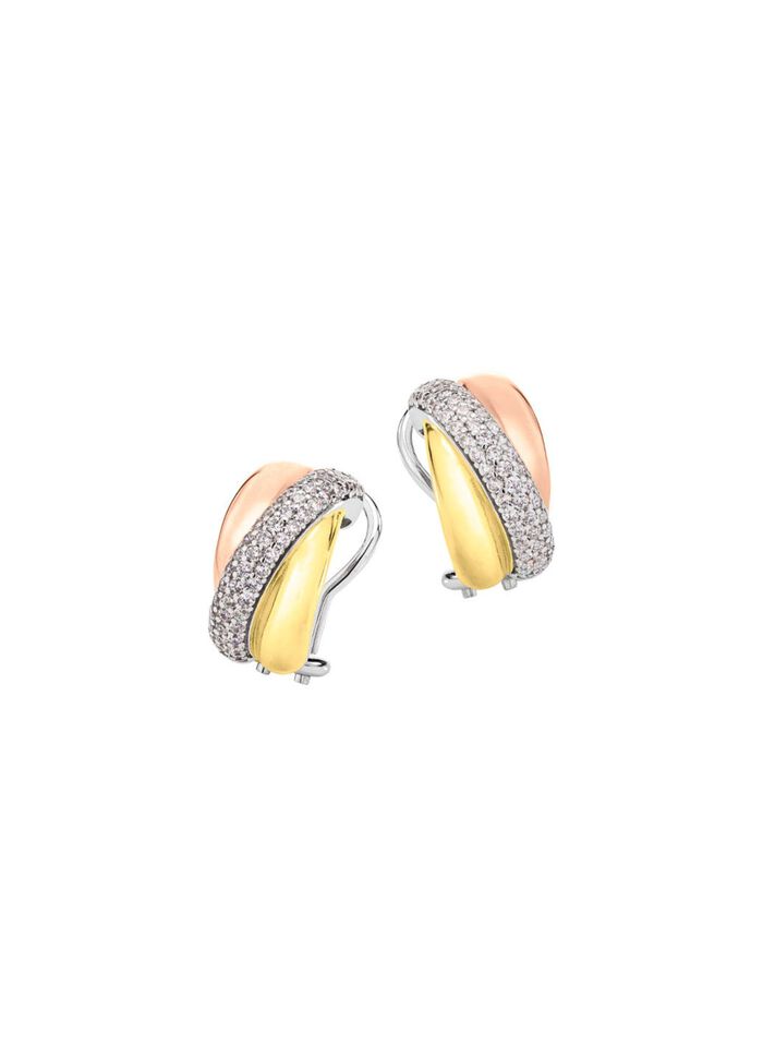 Clip-on oorbellen in driekleur met synthetische zirkonia 
