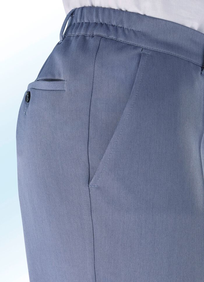 Broek met elastische inzetstukken in de tailleband aan de zijkant DUIFBLAUW GEM&Ecirc;LEERD