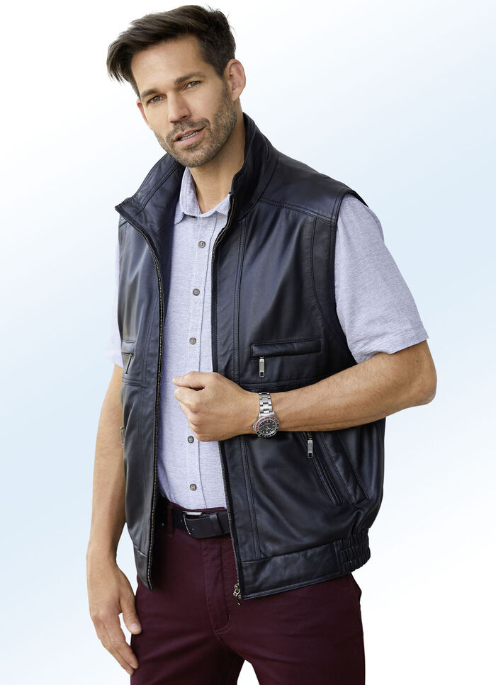 Leren vest met drie binnenzakken 